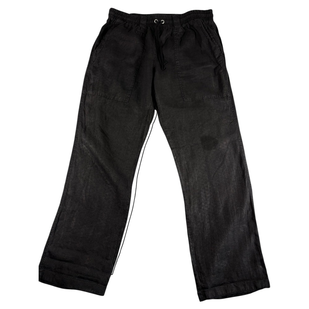 Johnny Was Linen Pants Men Medium Black Premium Lightweight Relaxed Straight Leg